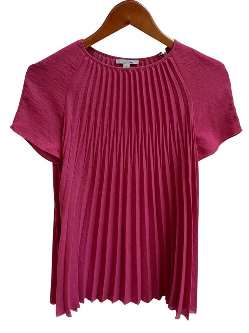 COS Pleated Tunic Blouse Sz 8 Short Slv Asymmetric Zipper Burgundy Crepe